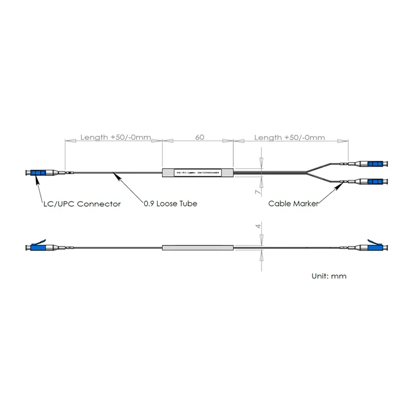 1 * 2 plc स्प्लिटर LC / अपकट कनेक्टरको साथ